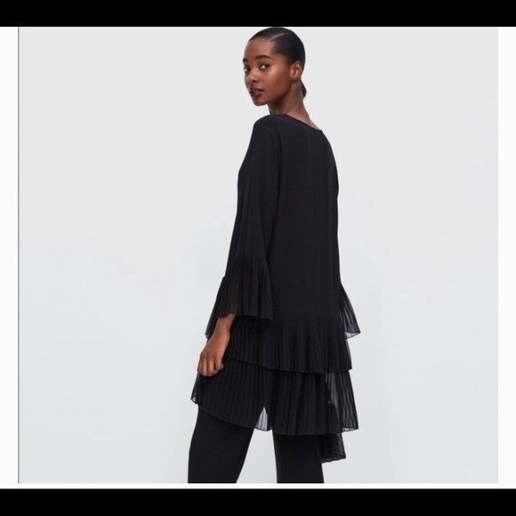 ZARA CONTRASTING PLEATED BLOUSE or DRESS ASYMMETRIC - Picture 7 of 16